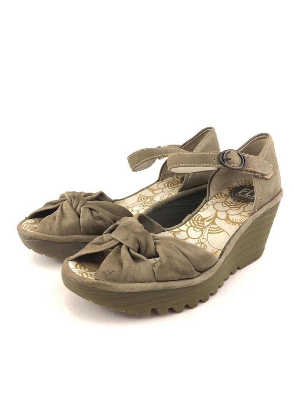 Fly London Yoel Cupido Khaki Wedge Sandals EUR 37 - Picture 3 of 15
